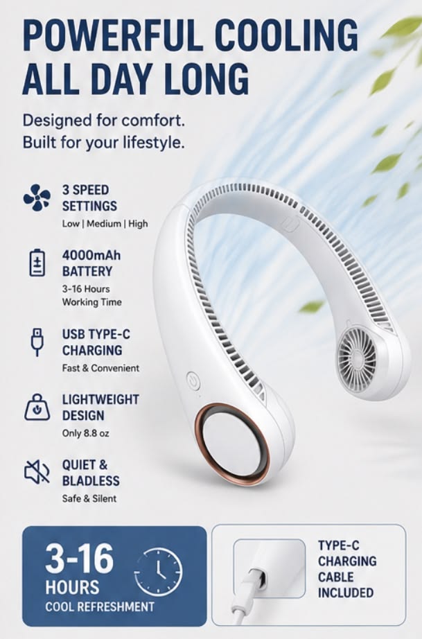 Portable Rechargeable Neck Fan